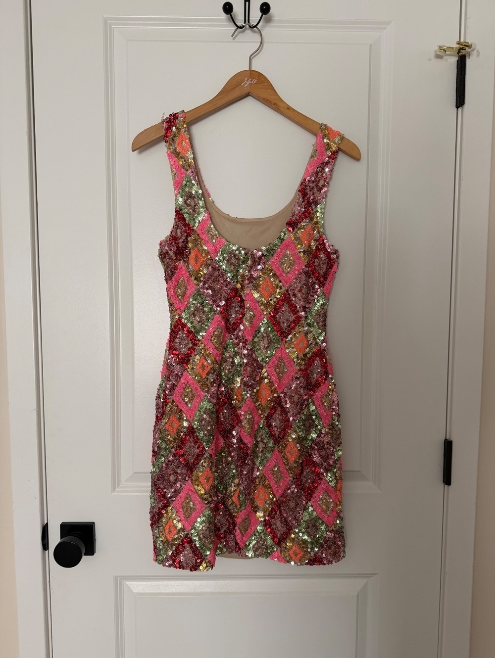Sorelle UK Sequin Mini Dress with Diamond Pattern and Scoop Neckline Small - Picture 3 of 3